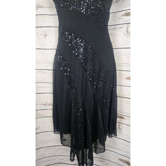 Vintage Y2K Rampage Black Halter Dress S Sequins 90's Chiffon  Asymmetrical - Picture 4 of 7